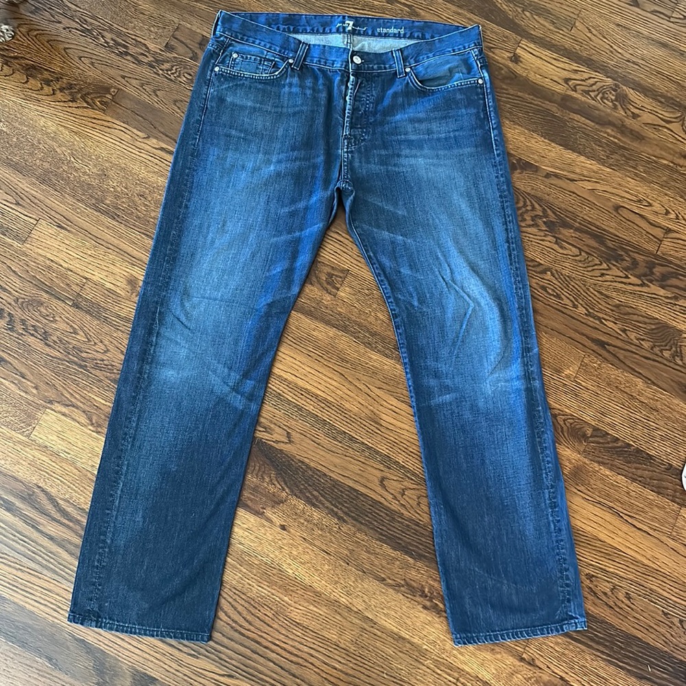7 for all mankind standard men’s button up medium wash jeans- size 38